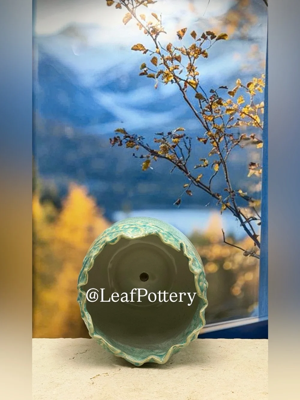 Handmade Ceramic Planter with Drainage Hole, 7x7 Teal Green Glazed Indoor Pot